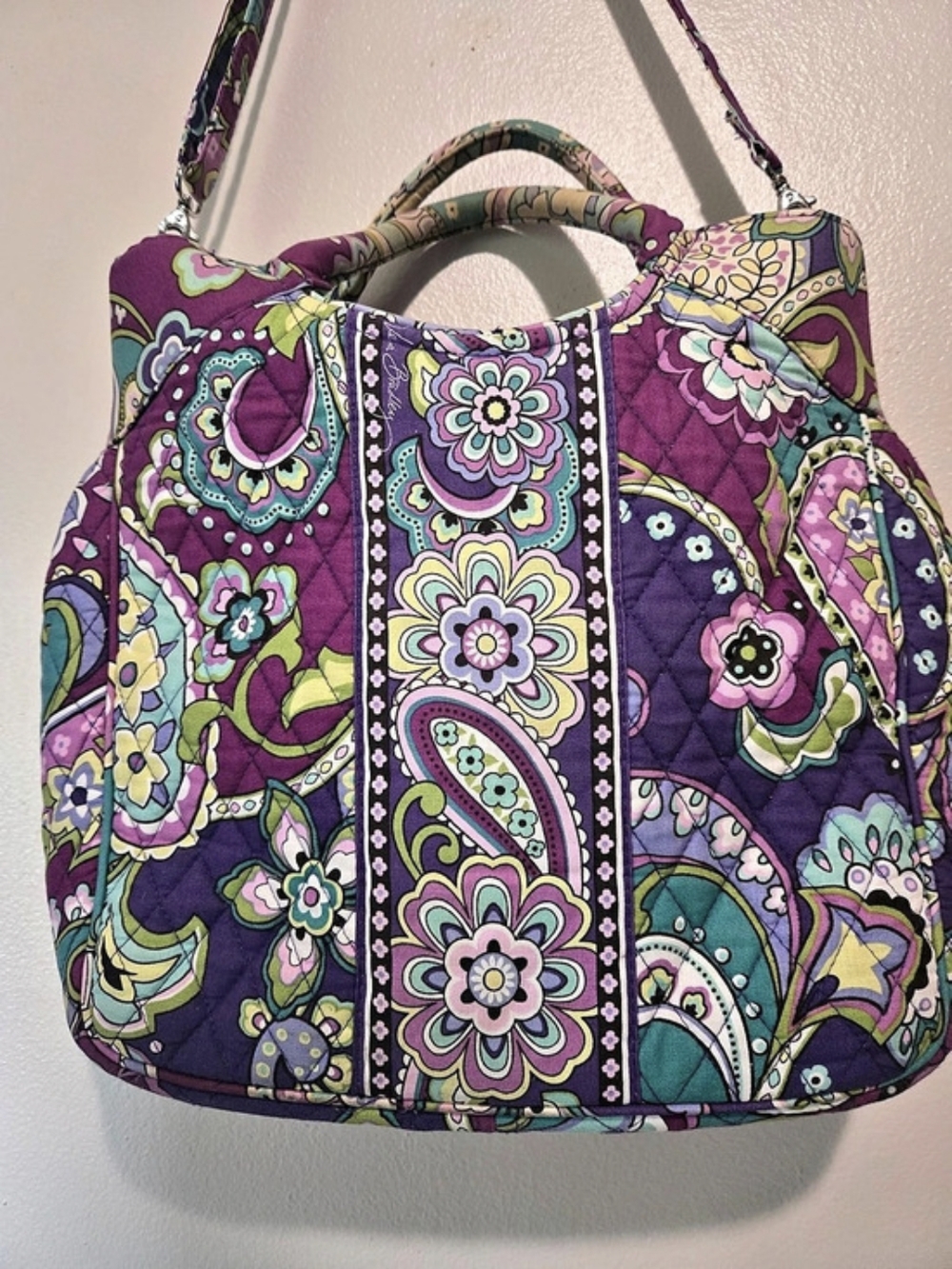 Vera Bradley Heather Convertible Shoulder Tote Purple & Green